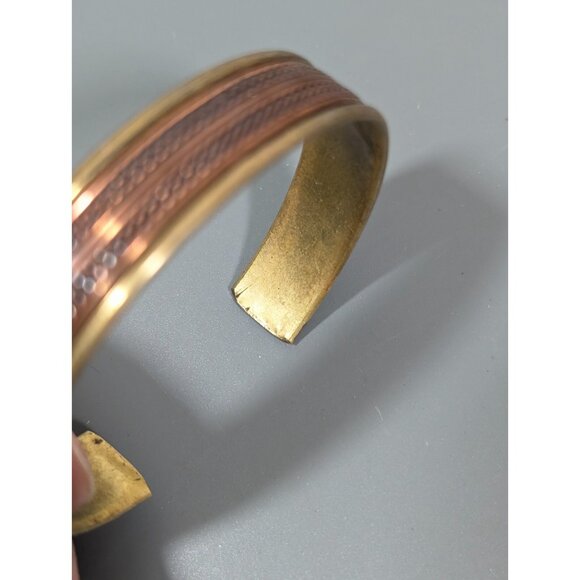 Vintage Mixed Metal Brass Copper Textured Cuff Bracelet 7 in - Picture 4 of 8